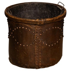 Antique 20th Century Edwardian Vellum Clad Metal Lined Log Bucket c.1910