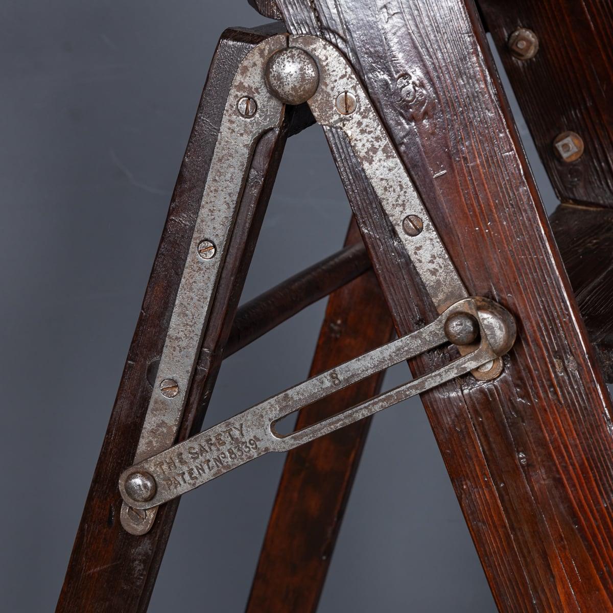 Antique 20th Century Edwardian Wooden Safety Ladder c.1910 For Sale 10