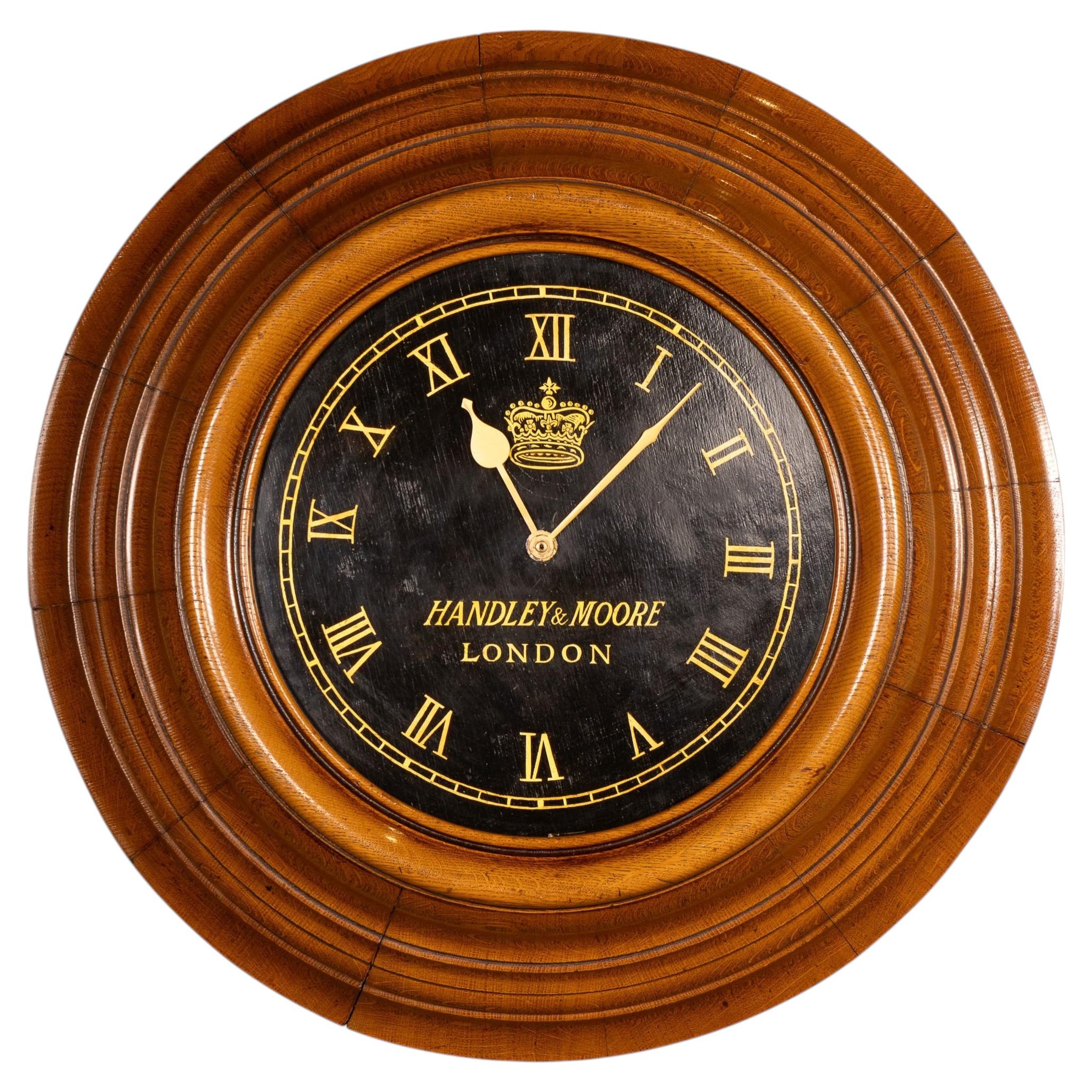Antique 20th Century English Oak Mounted Large Wall Clock