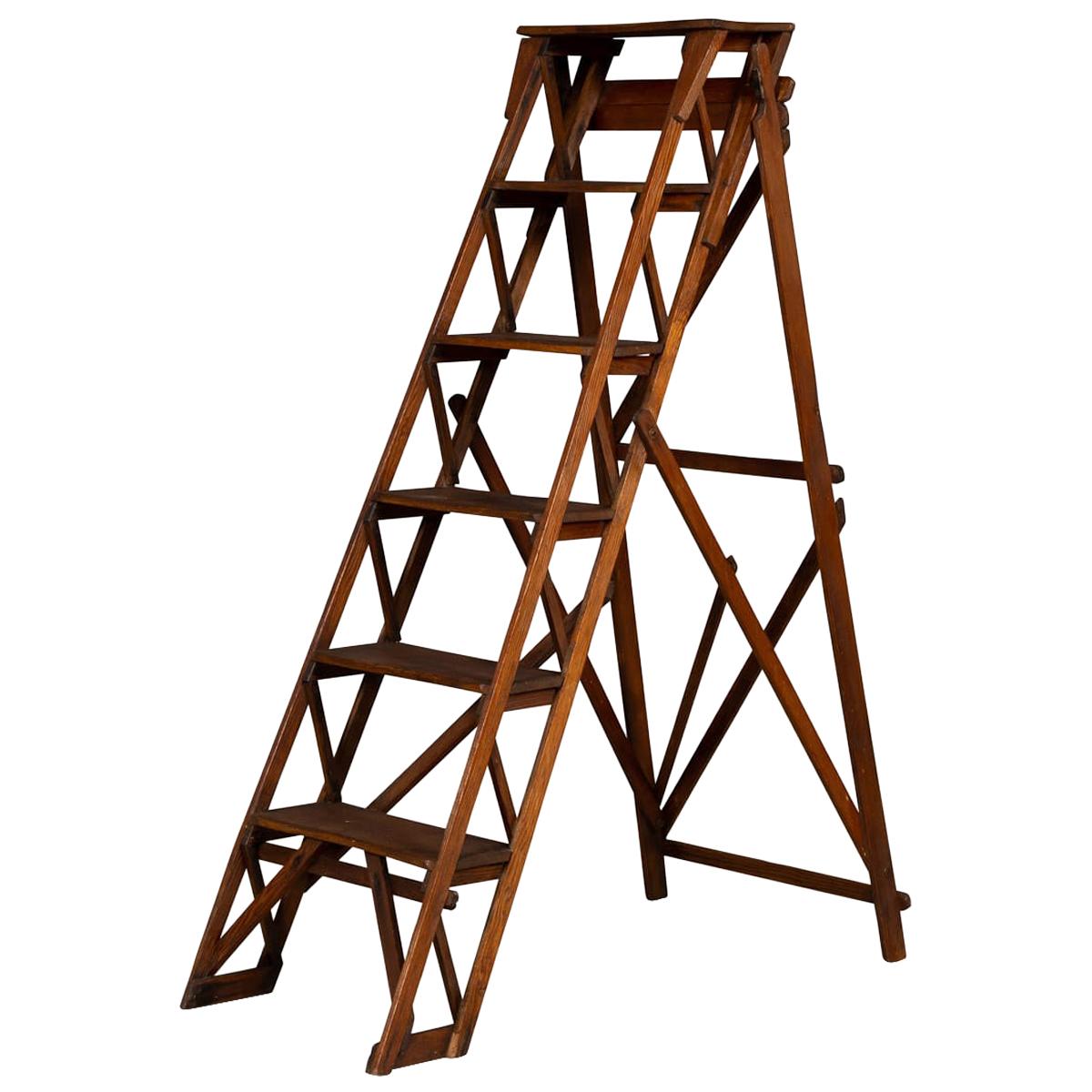 Antique 20th Century English Oak Step Ladder, circa 1900