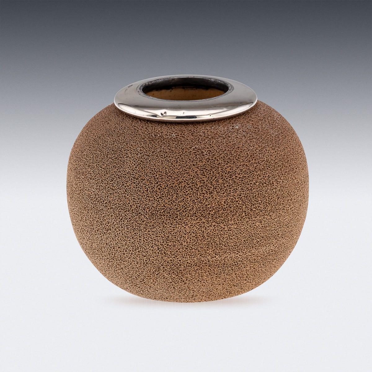 British Antique 20th Century English Silver-Mounted Royal Doulton Ceramic Match Striker For Sale