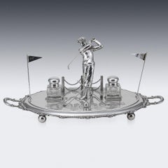 Antique 20th Century English Silver Plated Novelty Golfing Inkwell c.1920