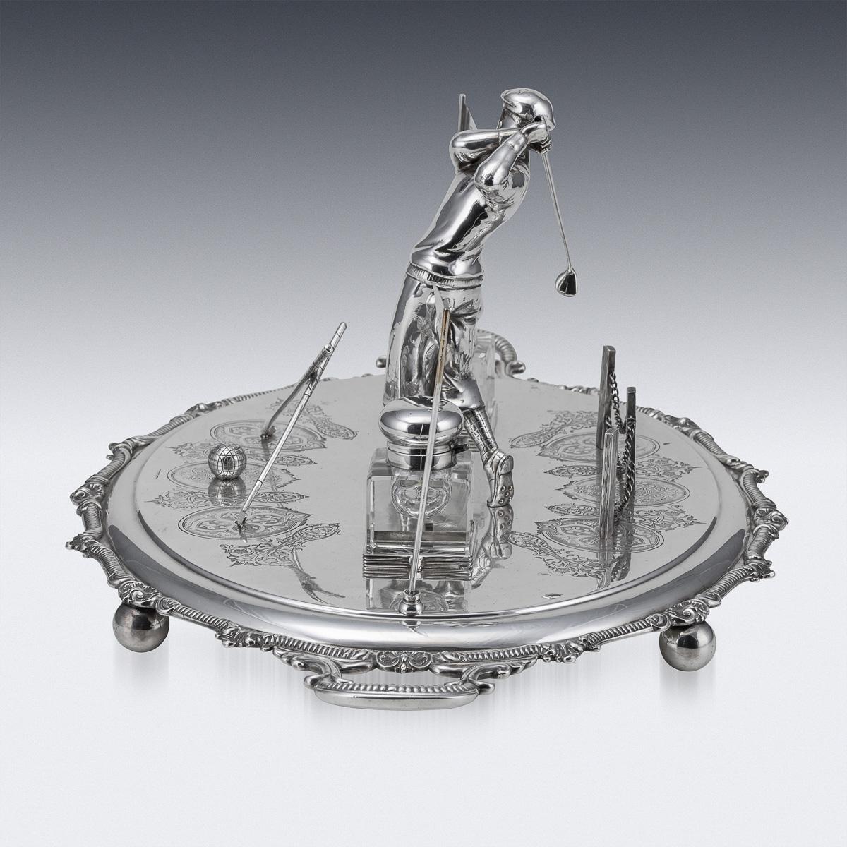Altro Antico calamaio da golf inglese del XX secolo, placcato in argento, c.1920 in vendita