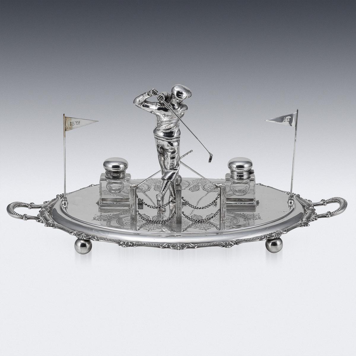 Britannico Antico calamaio da golf inglese del XX secolo, placcato in argento, c.1920 in vendita
