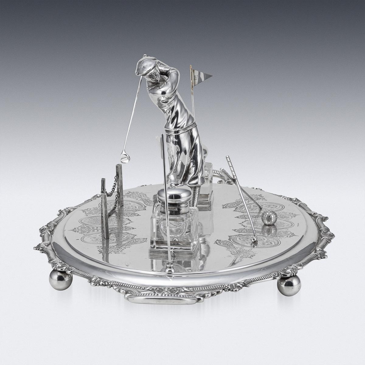Antico calamaio da golf inglese del XX secolo, placcato in argento, c.1920 In condizioni buone in vendita a Royal Tunbridge Wells, Kent