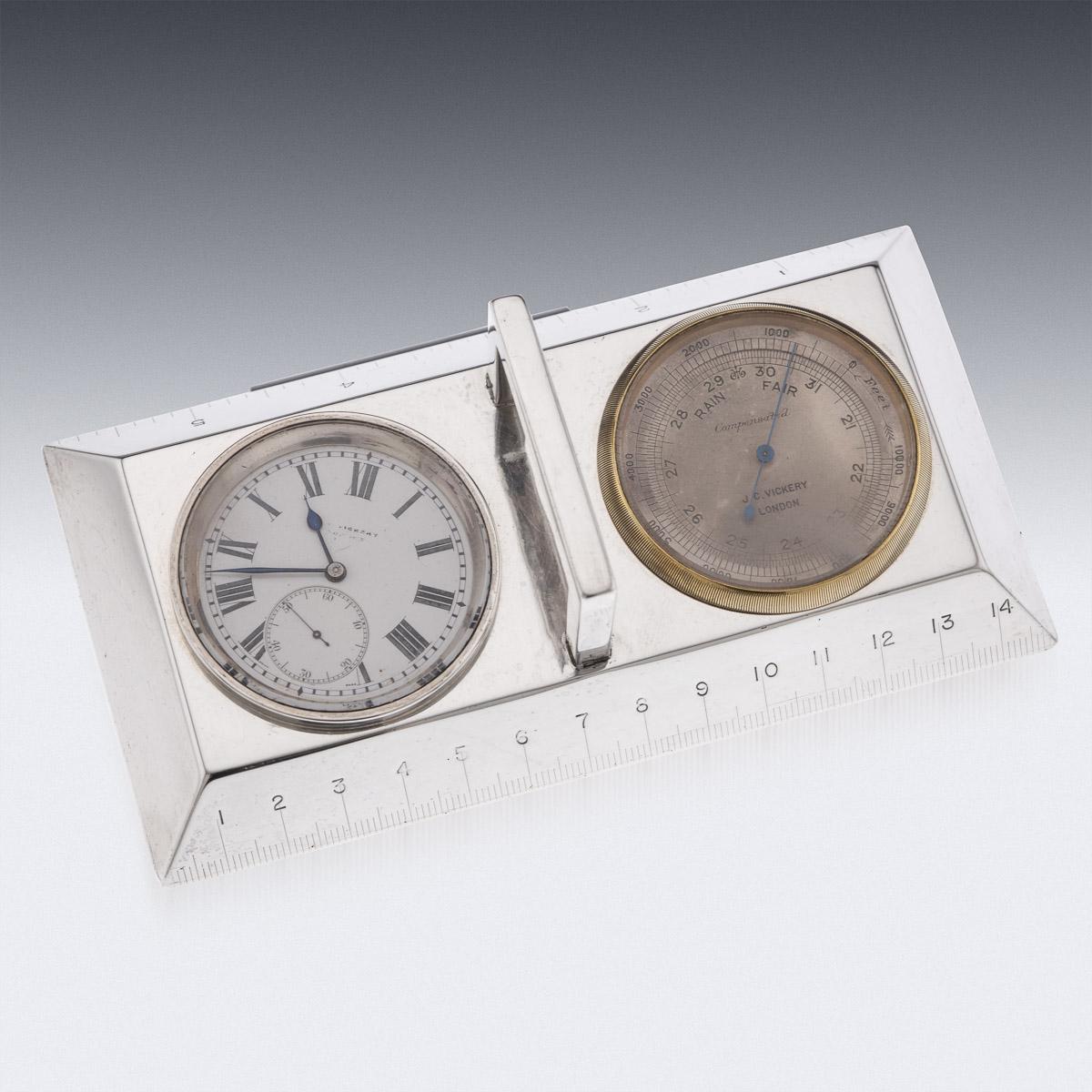 Antique 20th Century English Solid Silver Clock, Ruler & Thermometer c.1912 2