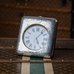 Antique 20th Century English Solid Silver Mounted Desk Clock, Birmingham c.1904