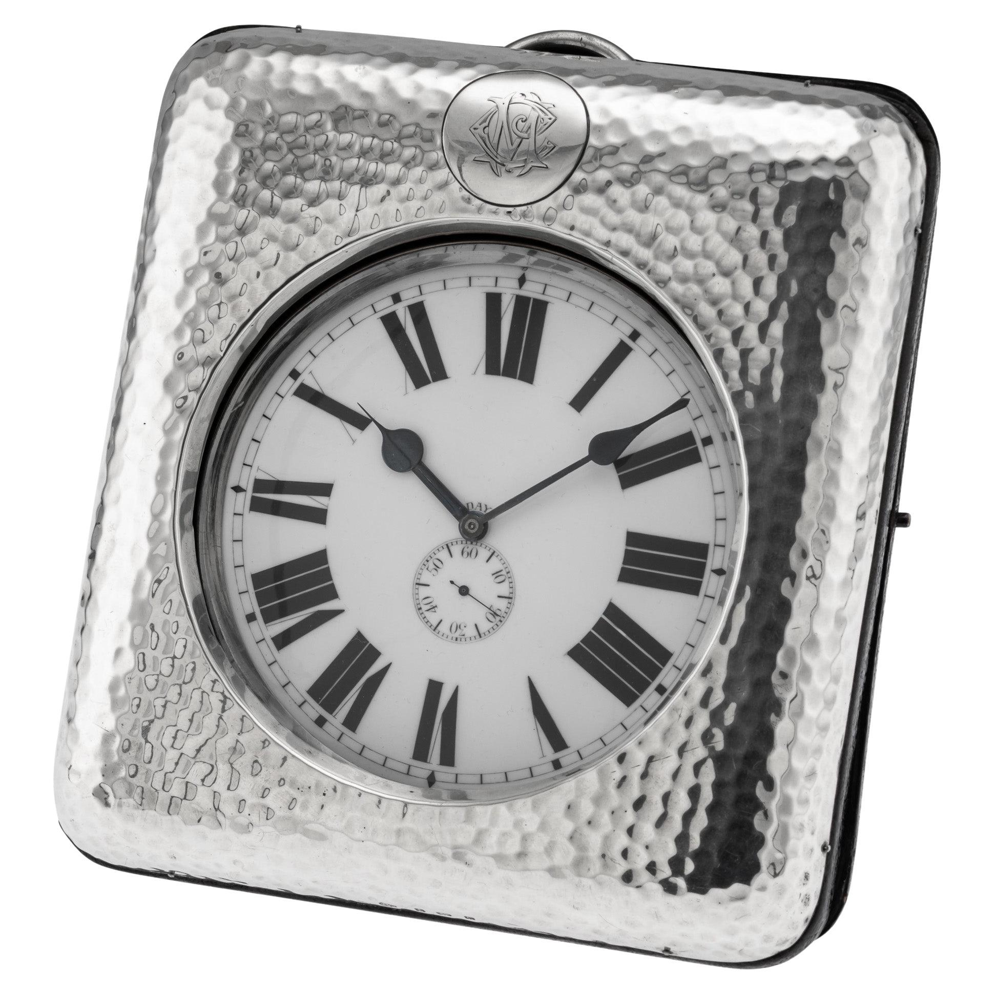 Antique 20th Century English Solid Silver Mounted Desk Clock, Birmingham c.1904