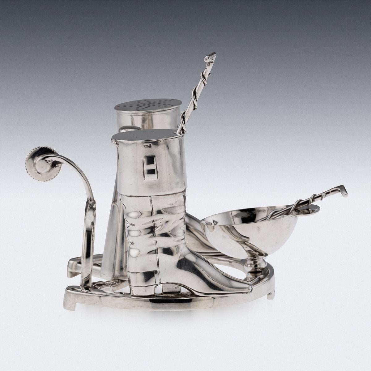 Antiguo juego de condimentos Jockey de plata maciza inglesa del siglo XX c.1908 en Bueno estado para la venta en Royal Tunbridge Wells, Kent