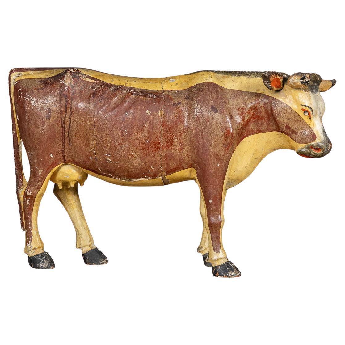Antique 20th Century English Wooden Painted Dairy Cow c.1920