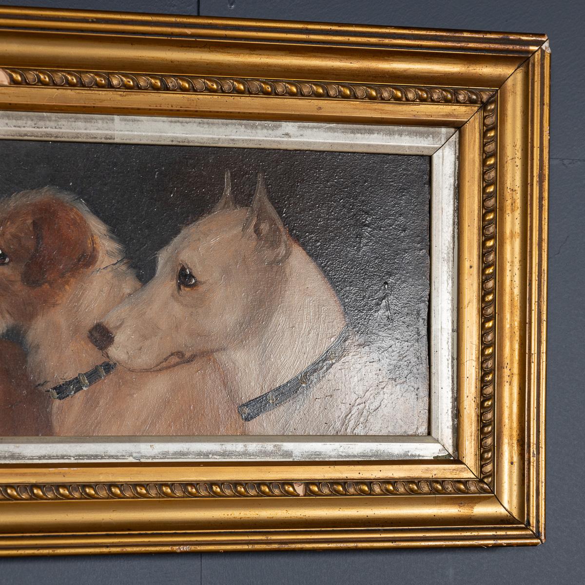Antikes gerahmtes englisches Ölgemälde des 20. Jahrhunderts mit vier Jagdhunden, um 1910 (Leinwand) im Angebot