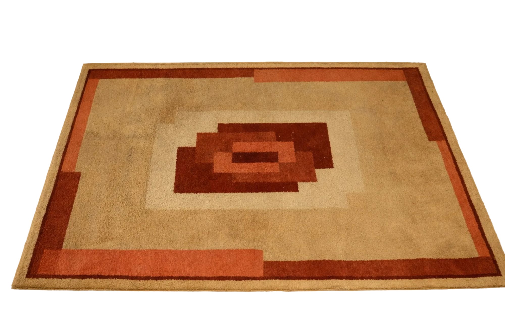 Alfombra francesa Art Déco antigua del siglo XX, en color beige y con un diseño llamativo - Rug & Kilim en venta