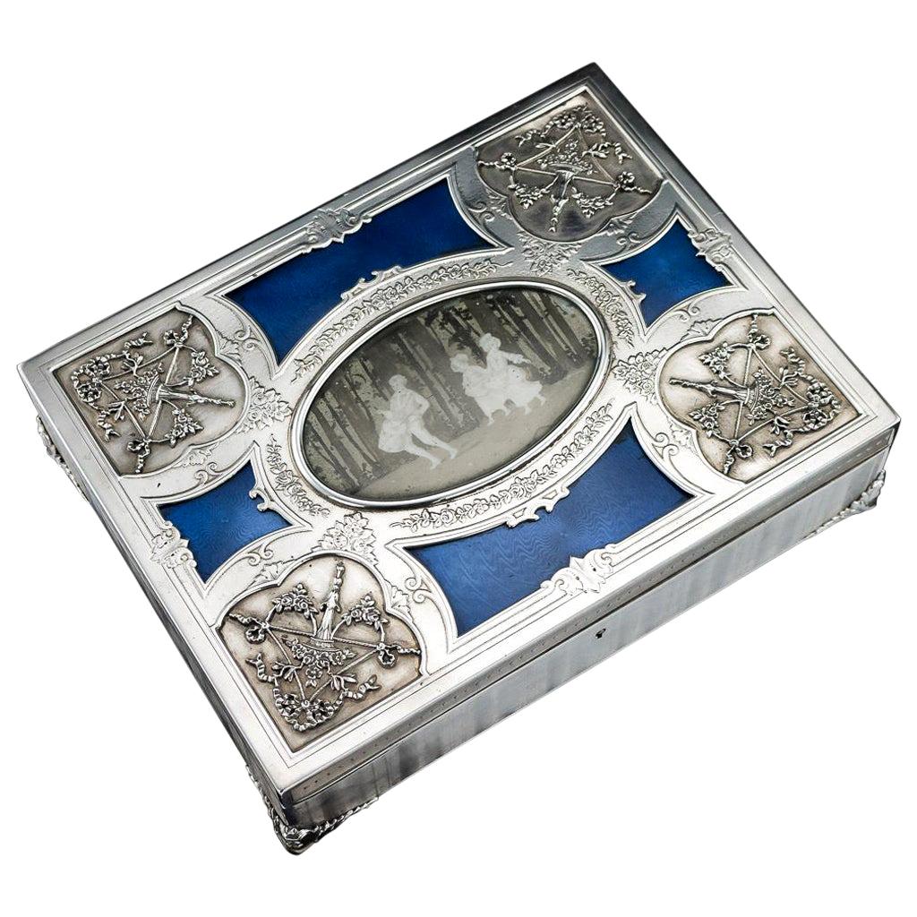 Antique 20th Century French Empire Style Silver and Enamel Casket, circa 1900