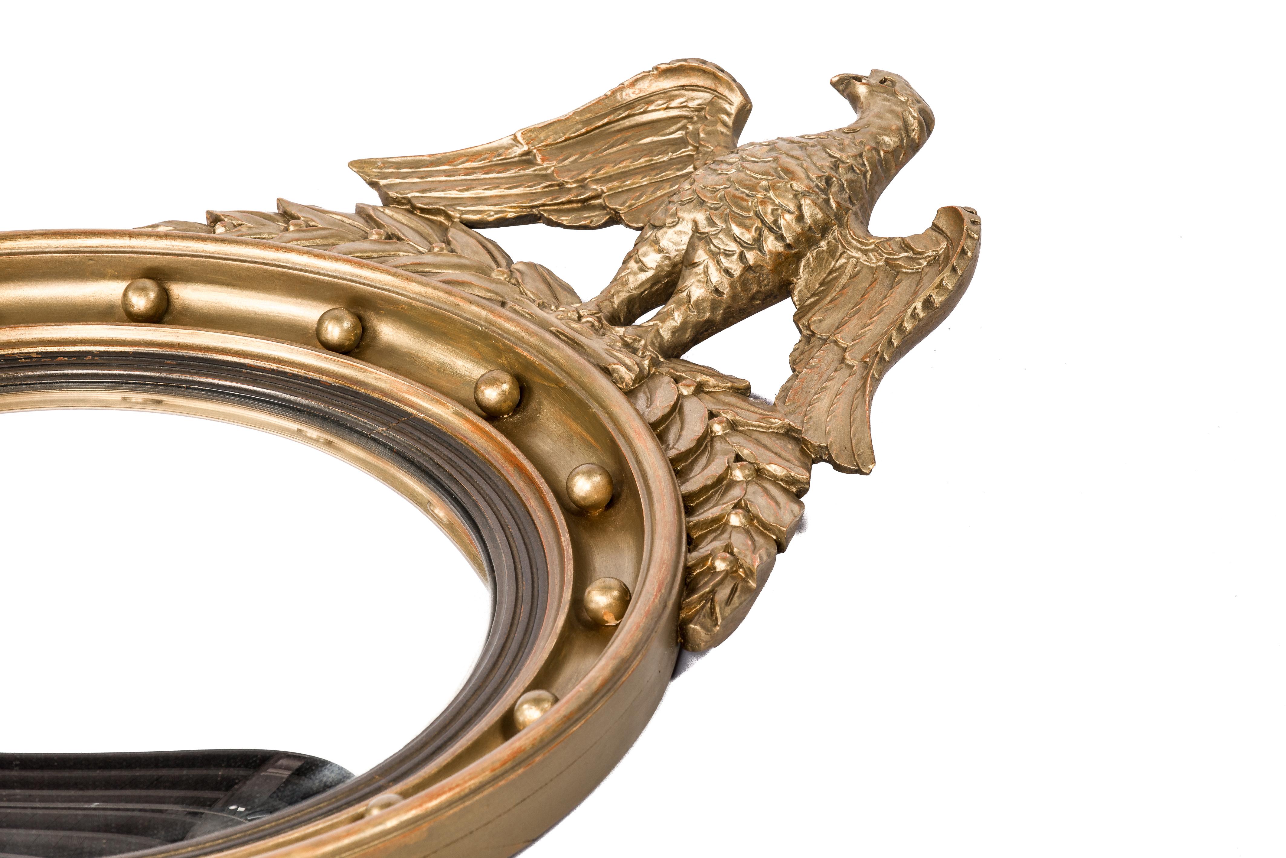 Antique 20th Century French Napoleon III or Empire Gold Convex Eagle Mirror 1