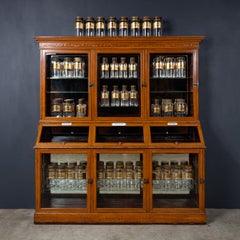 Antique 20th Century French Scumbled Pine & Glass Pharmacy Cabinet c.1900