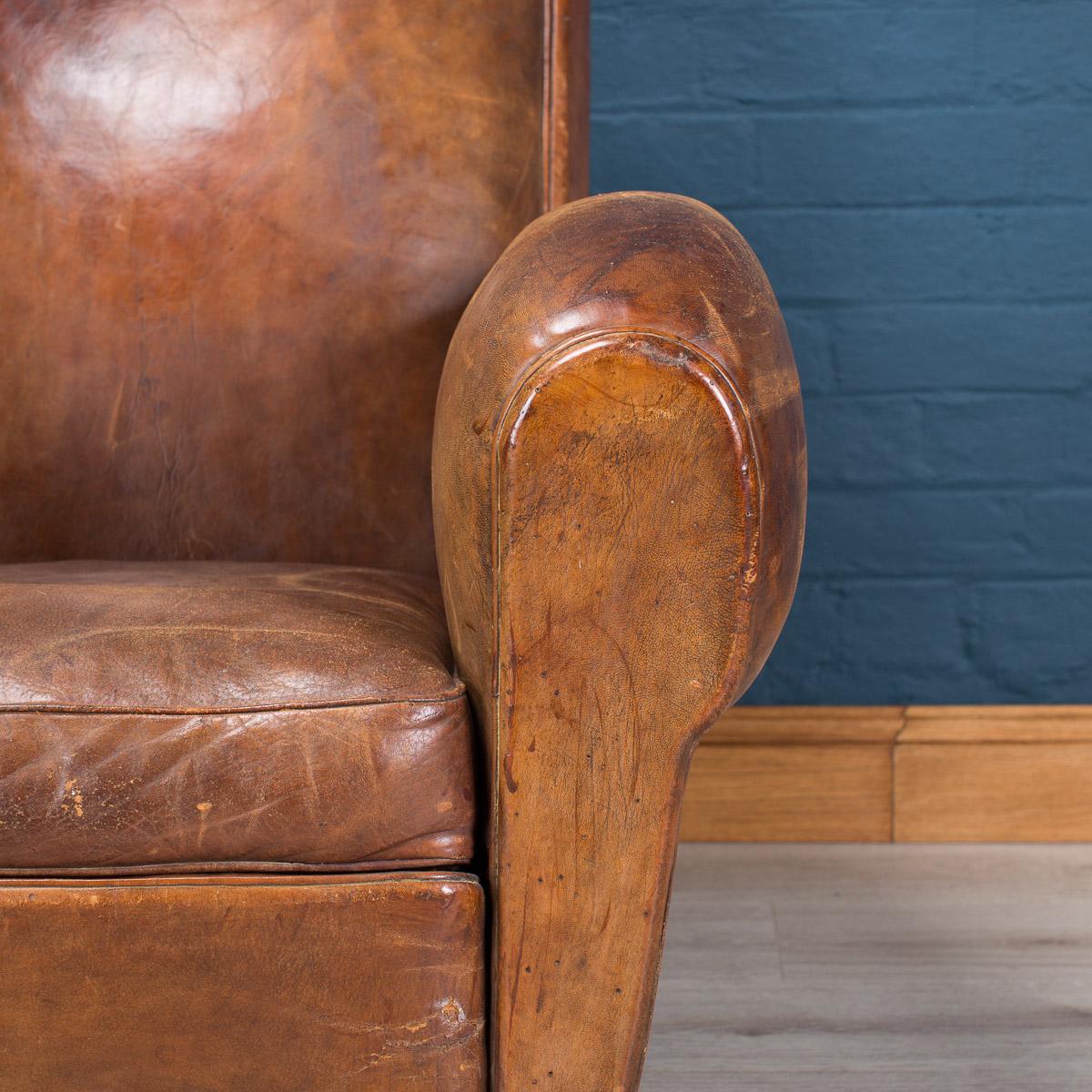 Antique 20th Century French Sheepskin Leather Armchair, circa 1920 3