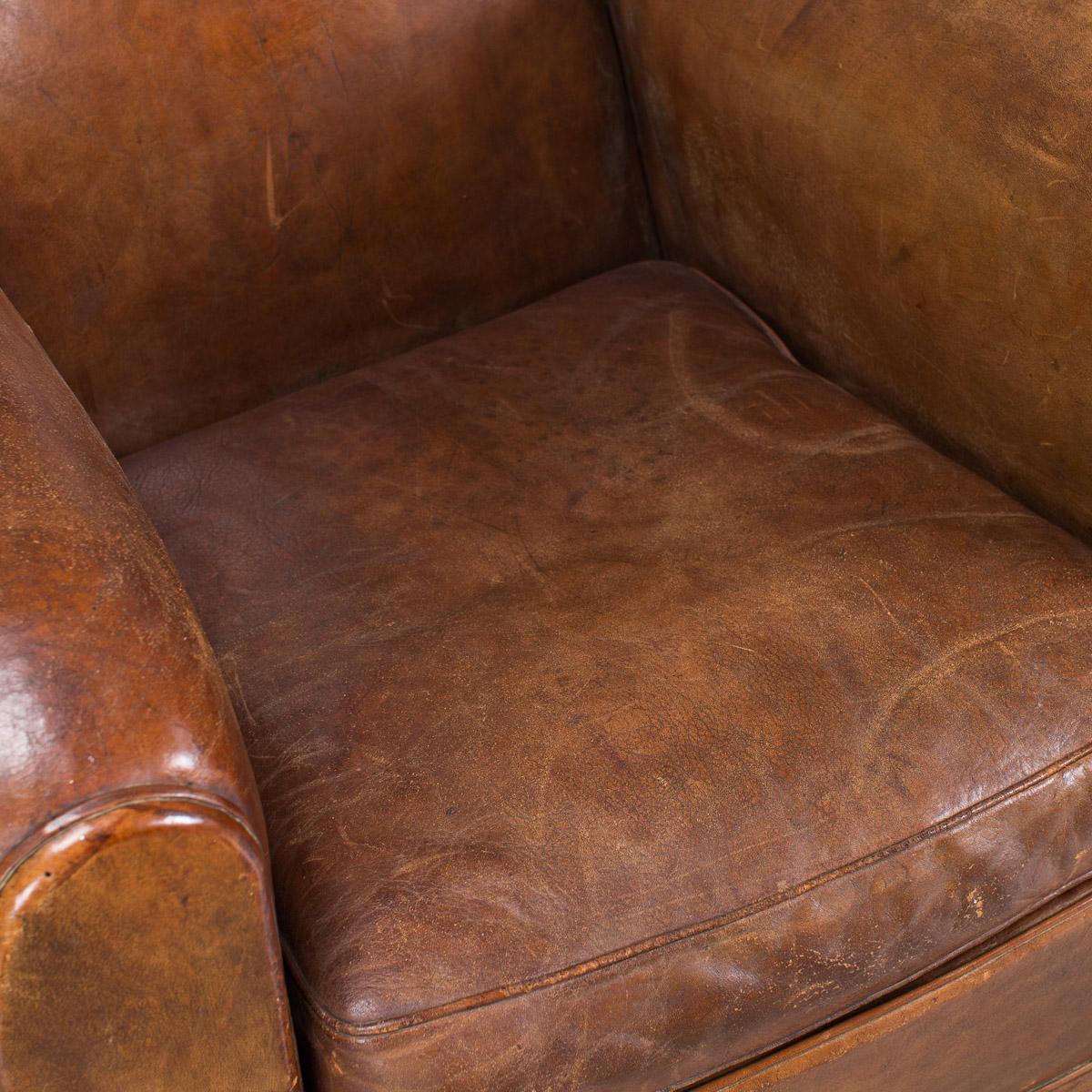 Antique 20th Century French Sheepskin Leather Armchair, circa 1920 4