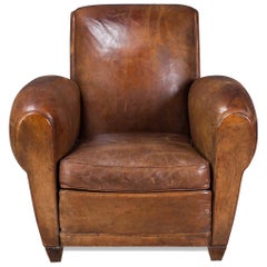 Antique 20th Century French Sheepskin Leather Armchair, circa 1920