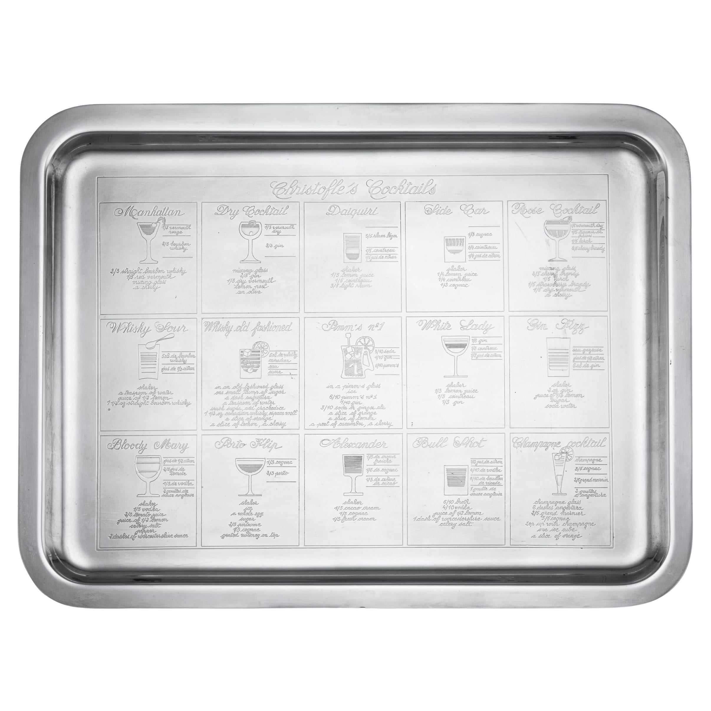 Antikes französisches versilbertes Cocktailtablett des 20. Jahrhunderts, Christofle, um 1920 im Angebot