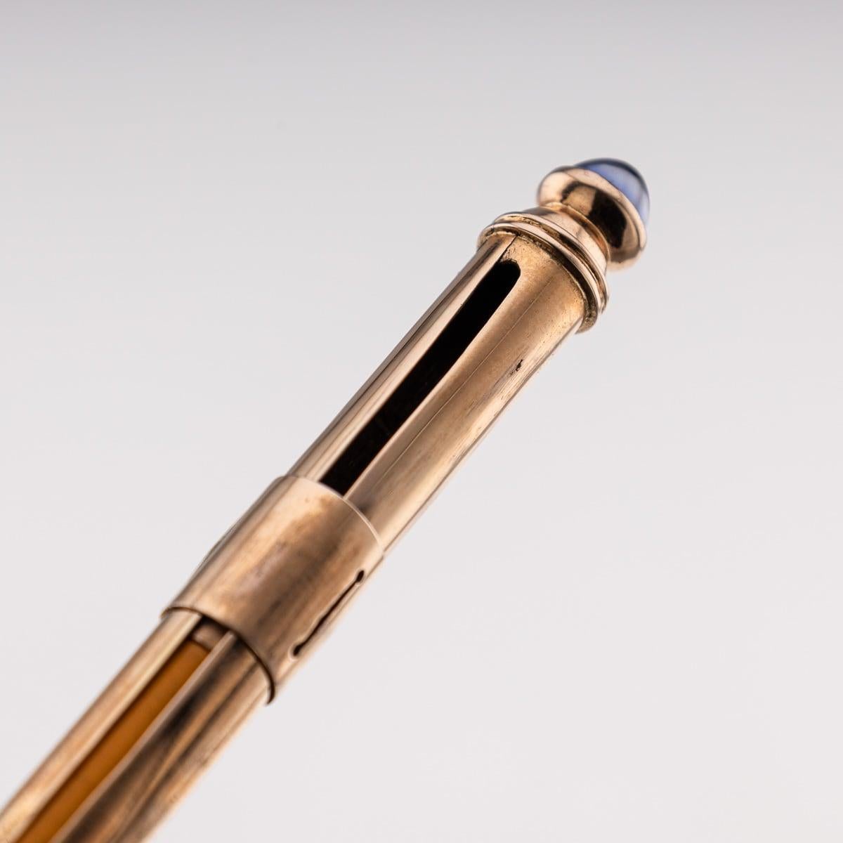 Antique 20th Century French Solid Gold & Sapphire Retractable Pencil c.1900 For Sale 4