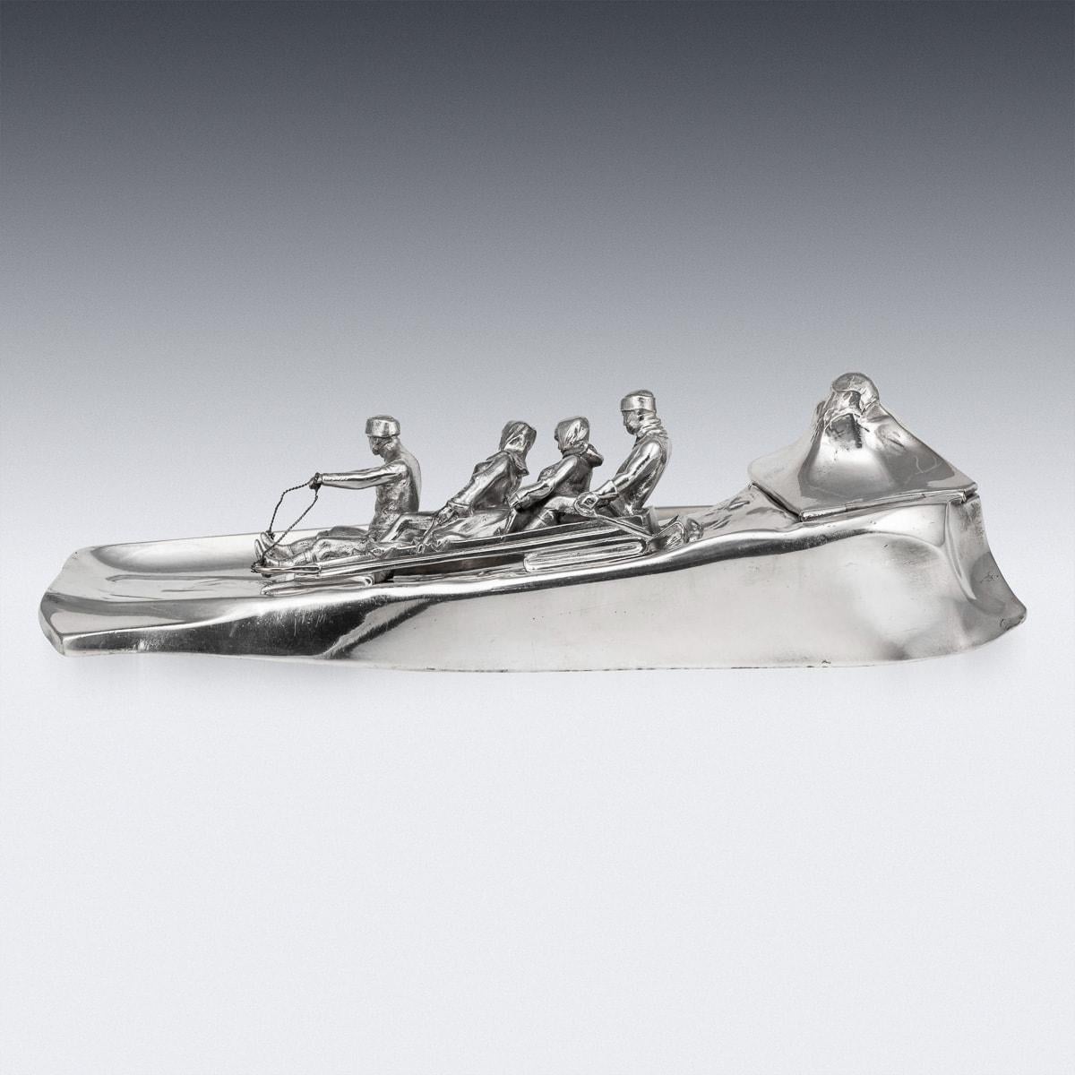 Antique 20th Century German Silver Plated Toboggan Shaped Inkwell, Kayser c.1920 In Good Condition For Sale In Royal Tunbridge Wells, Kent
