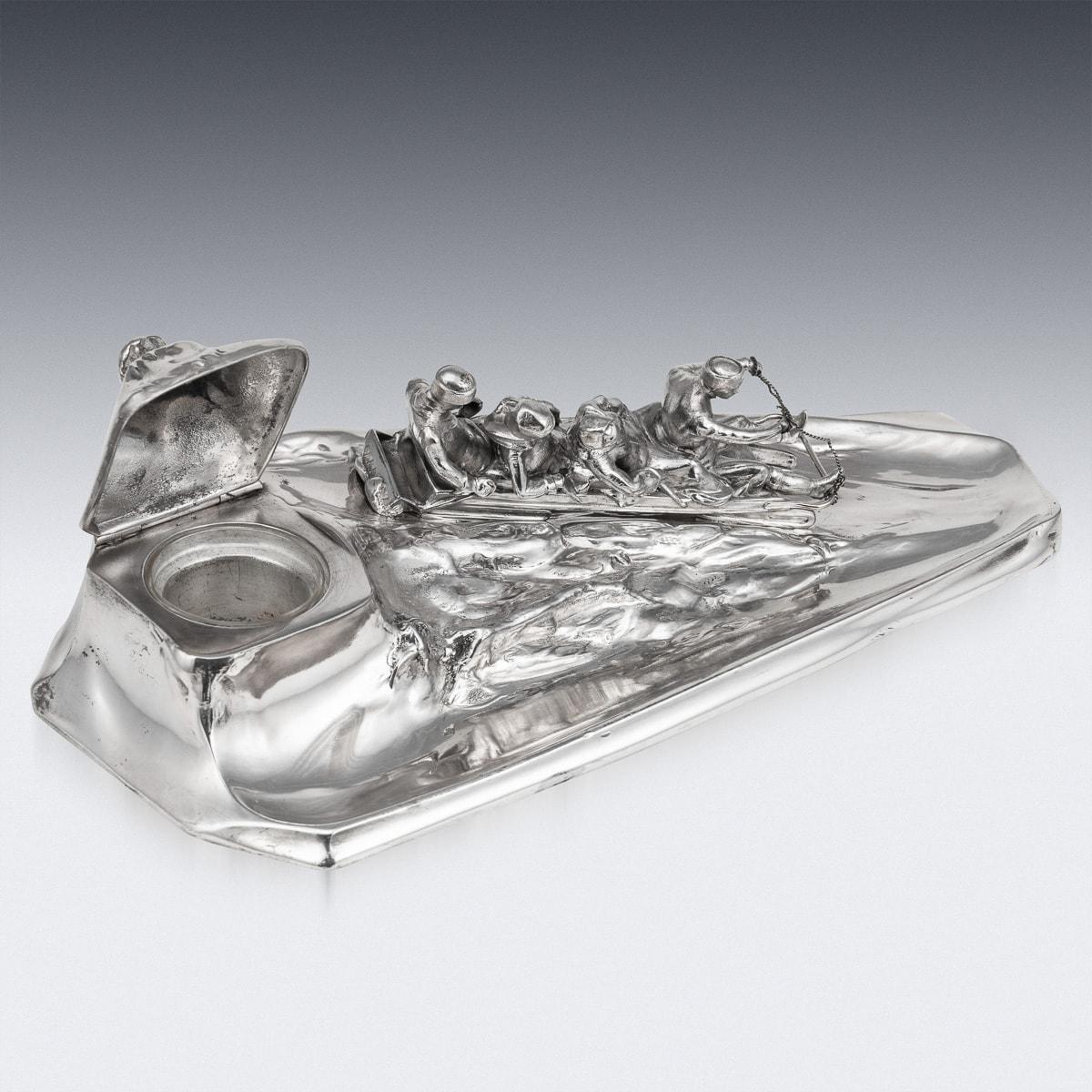Antique 20th Century German Silver Plated Toboggan Shaped Inkwell, Kayser c.1920 For Sale 1
