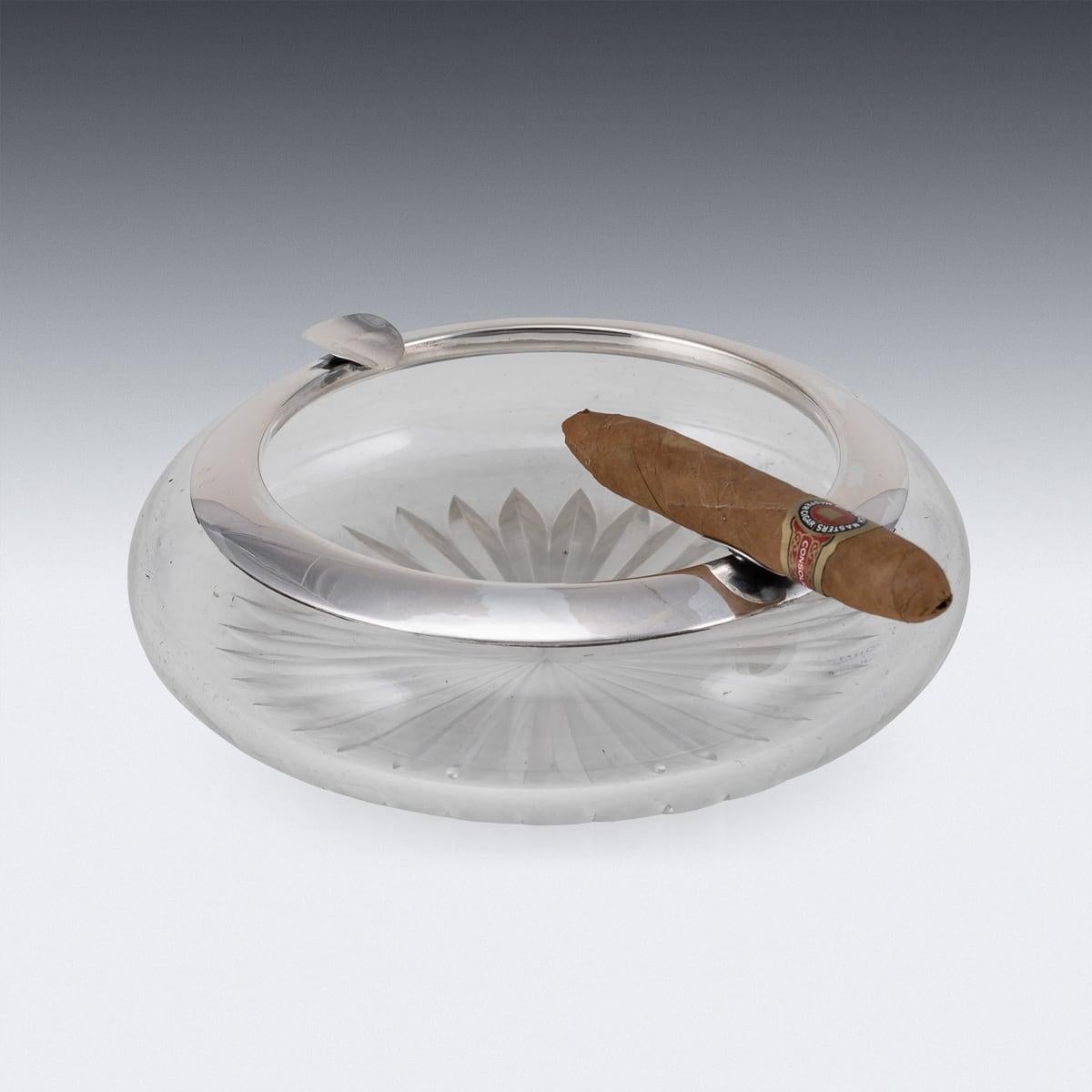 Other Antique 20th Century German Solid Silver & Cut Glass Cigar Ashtray c.1910 For Sale