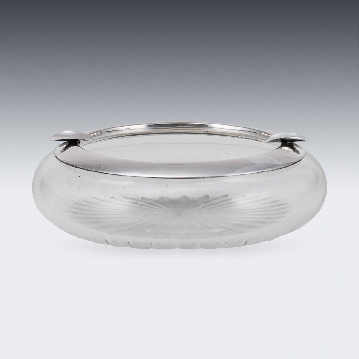 Antique 20th Century German Solid Silver & Cut Glass Cigar Ashtray c.1910 In Good Condition For Sale In Royal Tunbridge Wells, Kent