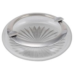Antiguo cenicero alemán del siglo XX de plata maciza y cristal tallado para puros c.1910