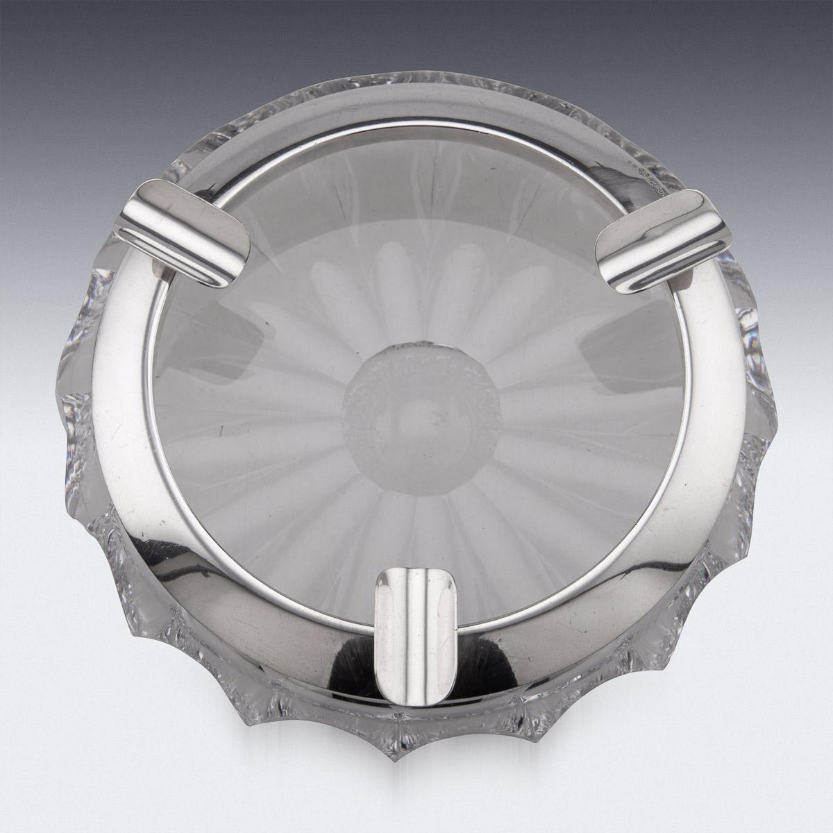 Antique early 20th Century German solid silver & cut glass mounted large ashtray. The plain rim applied with three cigar rests. It is easy to imagine the appeal behind these objects which would have made wonderful items to wow their guests. As