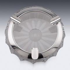 Antico posacenere per sigari di grandi dimensioni in argento massiccio e vetro tagliato del 20° secolo, tedesco, C.C.