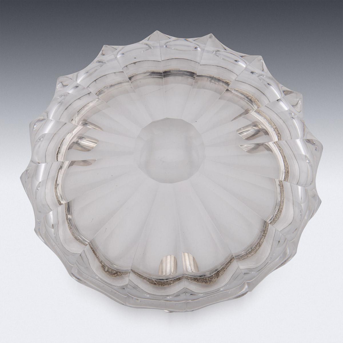 Other Antique 20th Century German Solid Silver & Cut Glass Large Cigar Ashtray c.1900