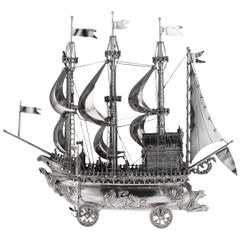 Antique 20th Century German Solid Silver Impressive Neff Galleon Ship circa 1910