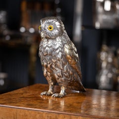 Antique 20th Century German Solid Silver Owl Figure, Hanau c.1920