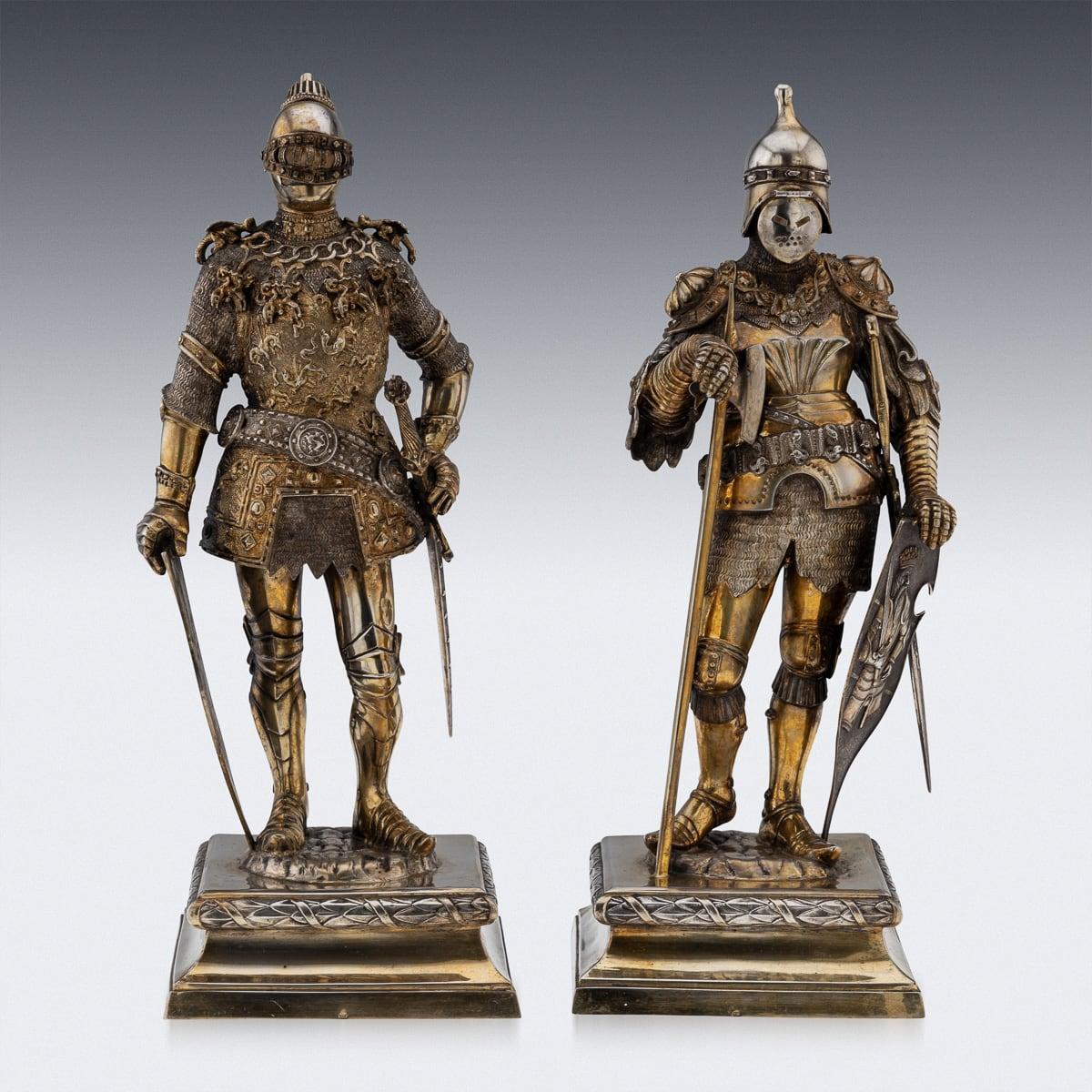 Other Antique 20th Century German Solid Silver Pair Of Knight Figures, Hanau c.1900