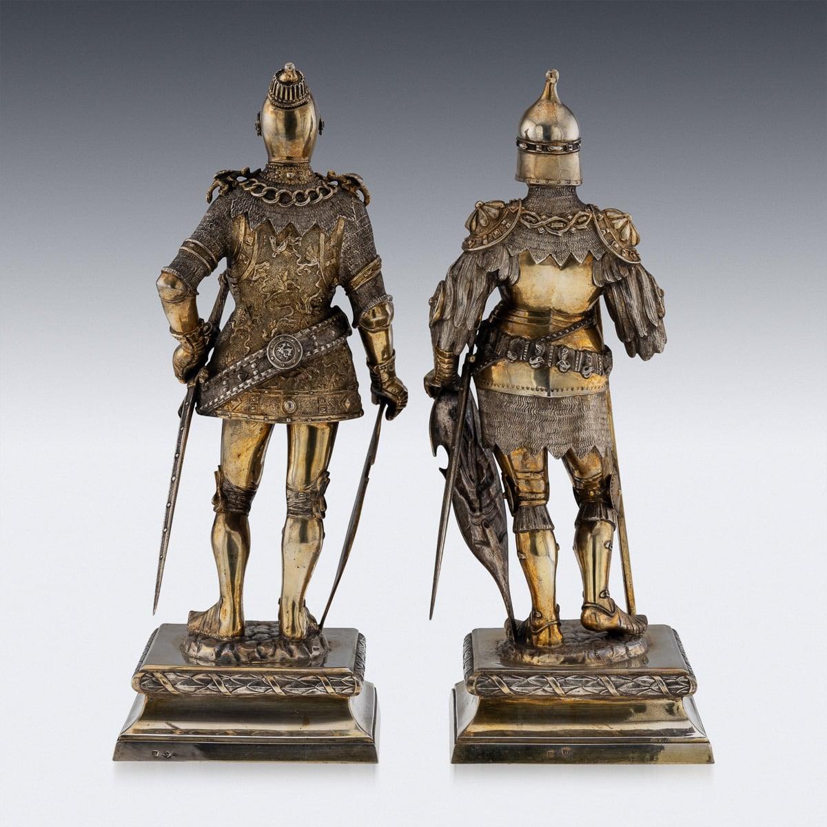 Antique 20th Century German Solid Silver Pair Of Knight Figures, Hanau c.1900 1