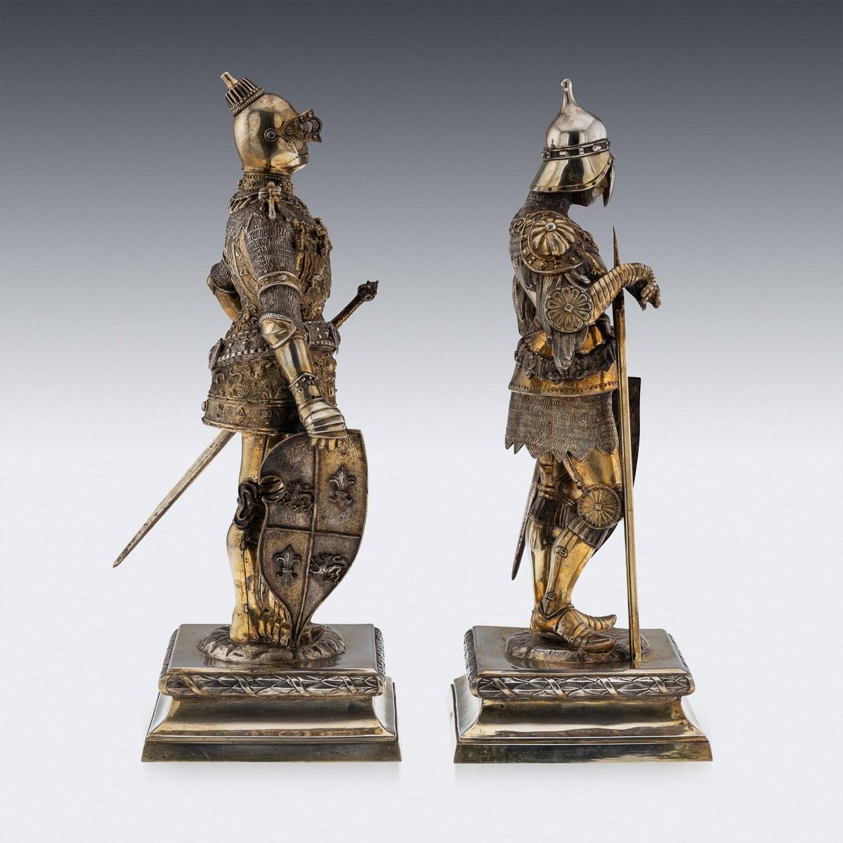 Antique 20th Century German Solid Silver Pair Of Knight Figures, Hanau c.1900 2