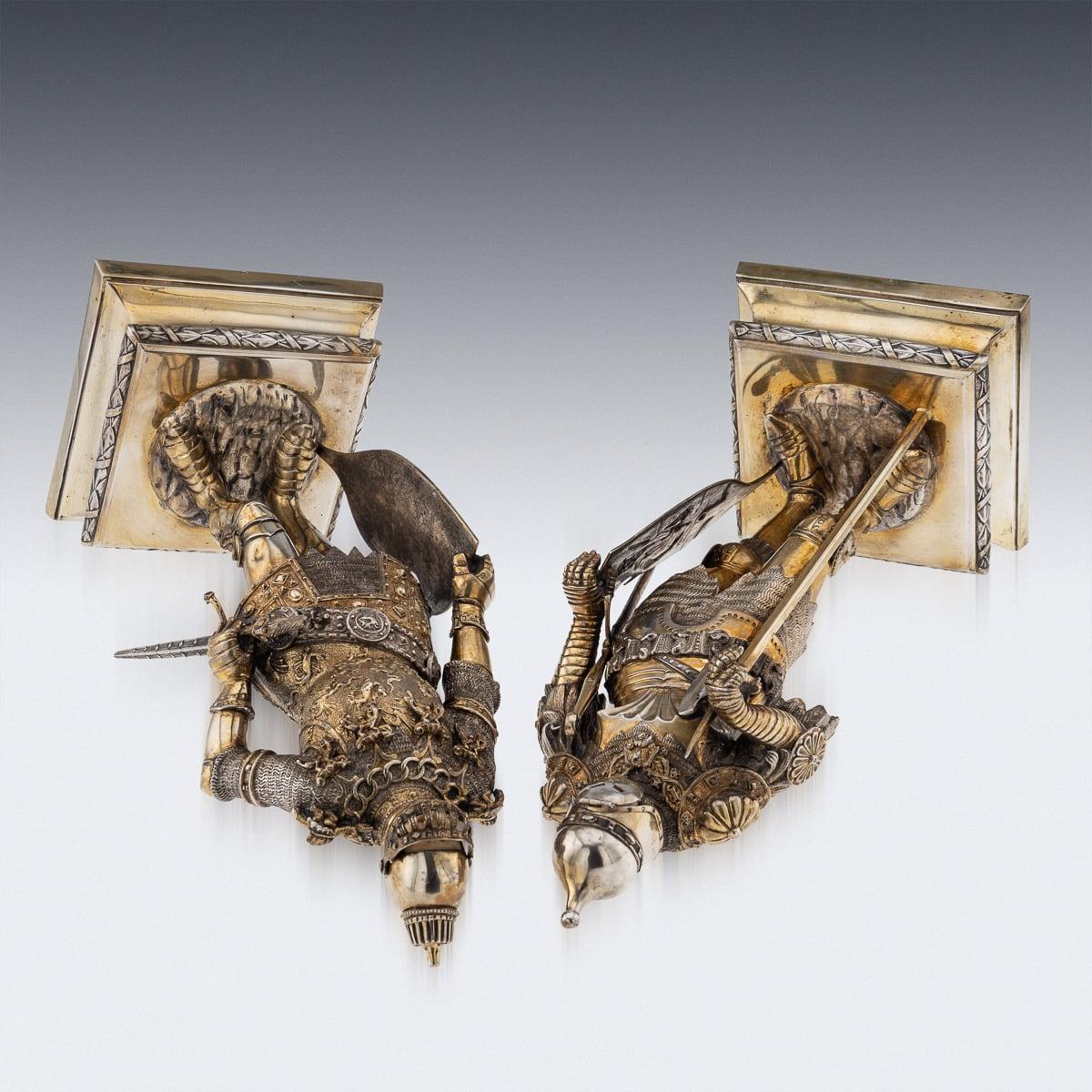 Antique 20th Century German Solid Silver Pair Of Knight Figures, Hanau c.1900 4