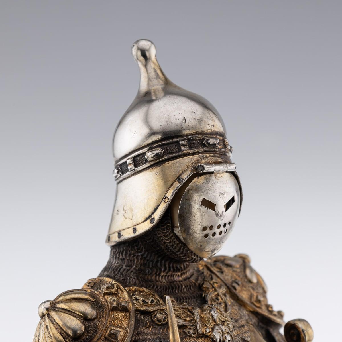 Antique 20th Century German Solid Silver Pair Of Knight Figures, Hanau c.1900 5