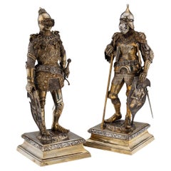 Antique 20th Century German Solid Silver Pair Of Knight Figures, Hanau c.1900