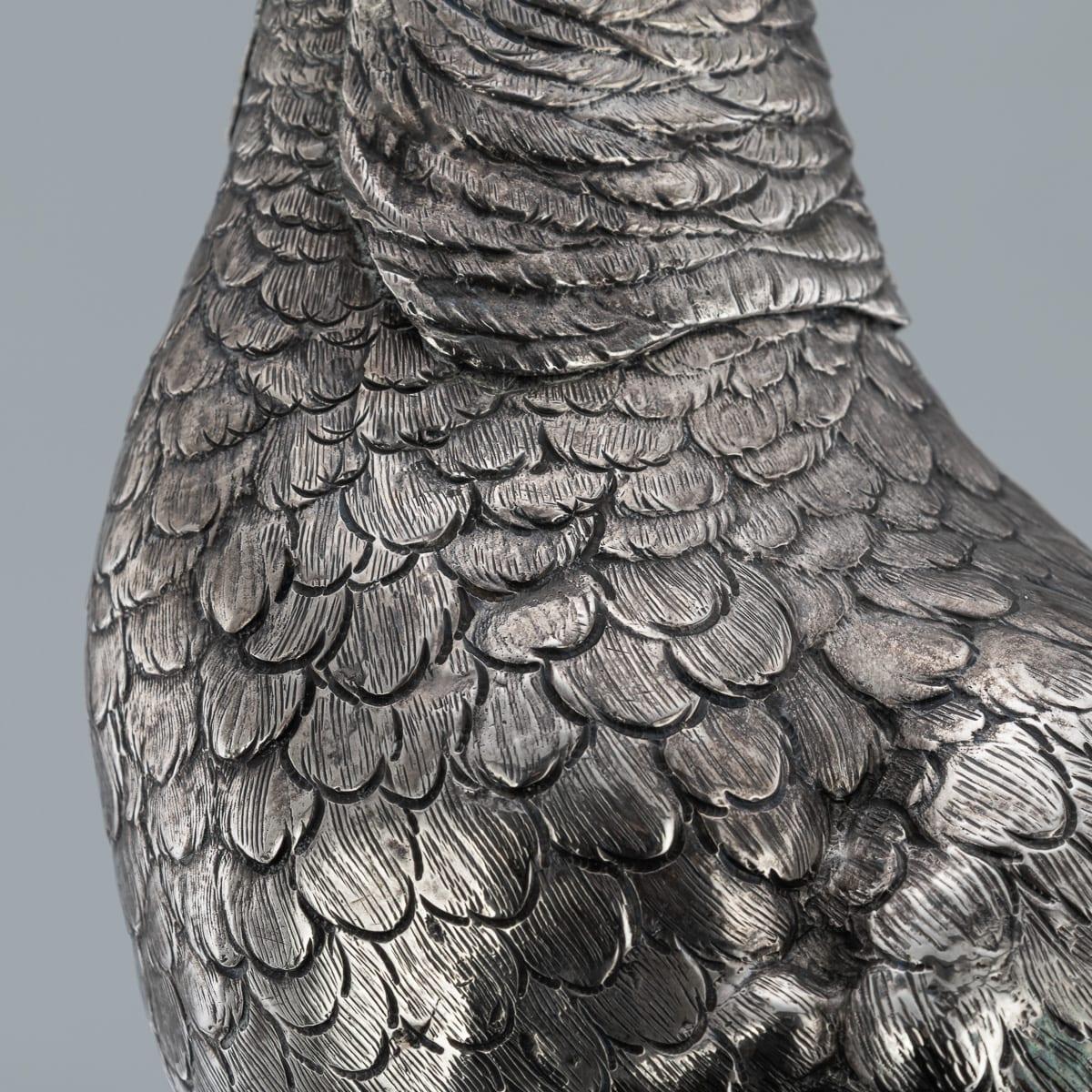 Ancienne paire de statues de faisans en argent massif allemand du 20e siècle, Hanau c.1900 en vente 6