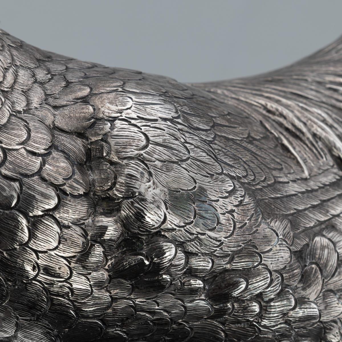 Ancienne paire de statues de faisans en argent massif allemand du 20e siècle, Hanau c.1900 en vente 7