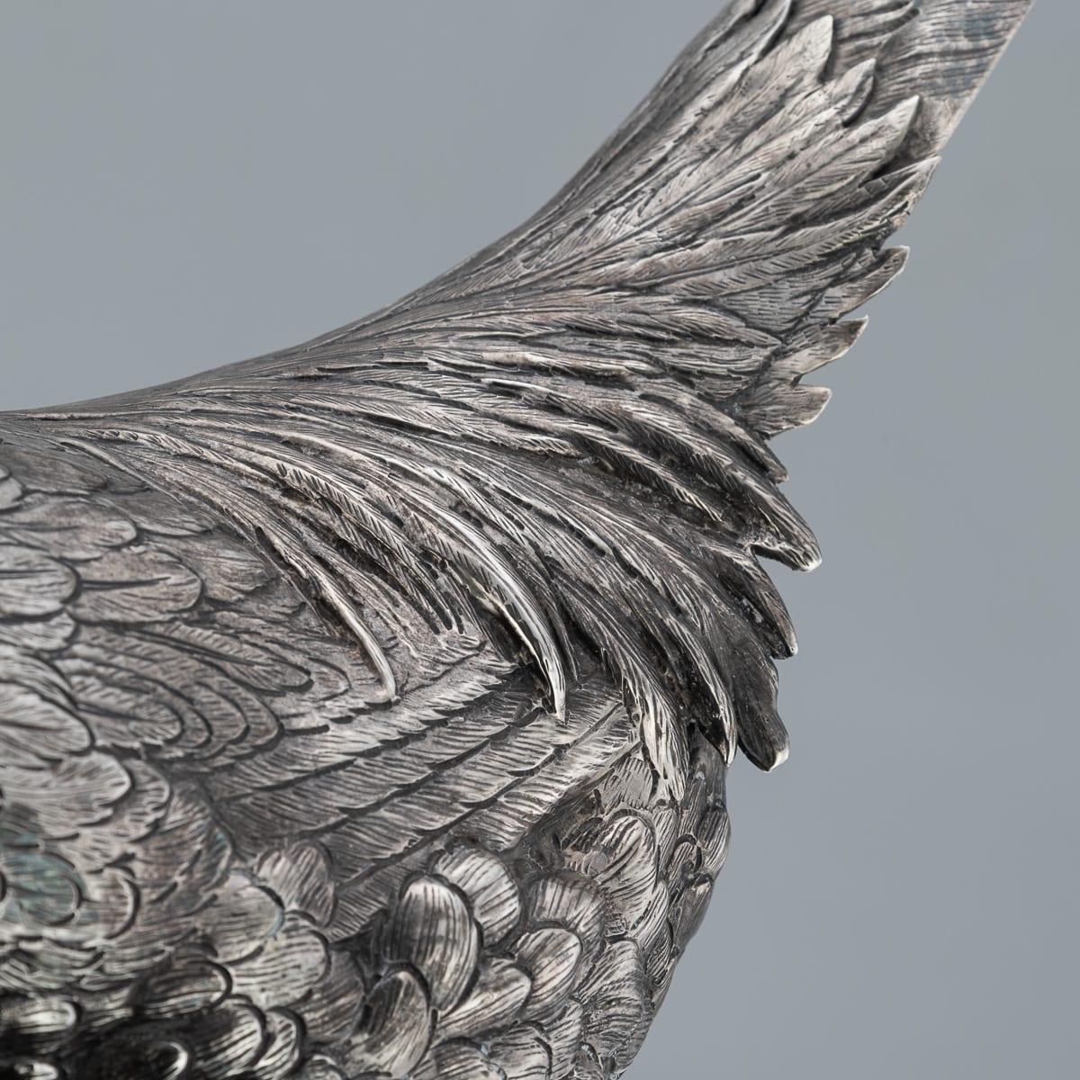 Ancienne paire de statues de faisans en argent massif allemand du 20e siècle, Hanau c.1900 en vente 8