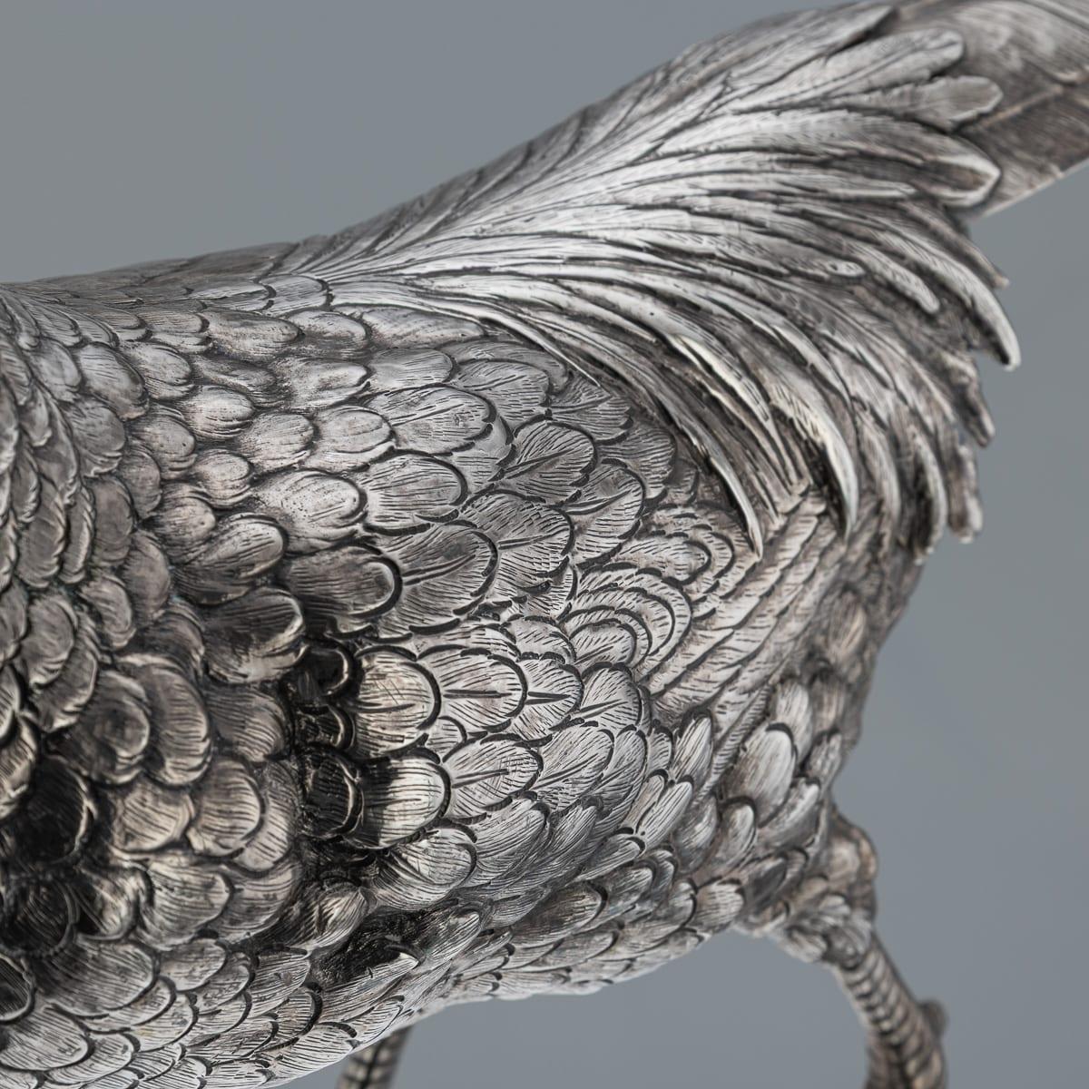Ancienne paire de statues de faisans en argent massif allemand du 20e siècle, Hanau c.1900 en vente 9