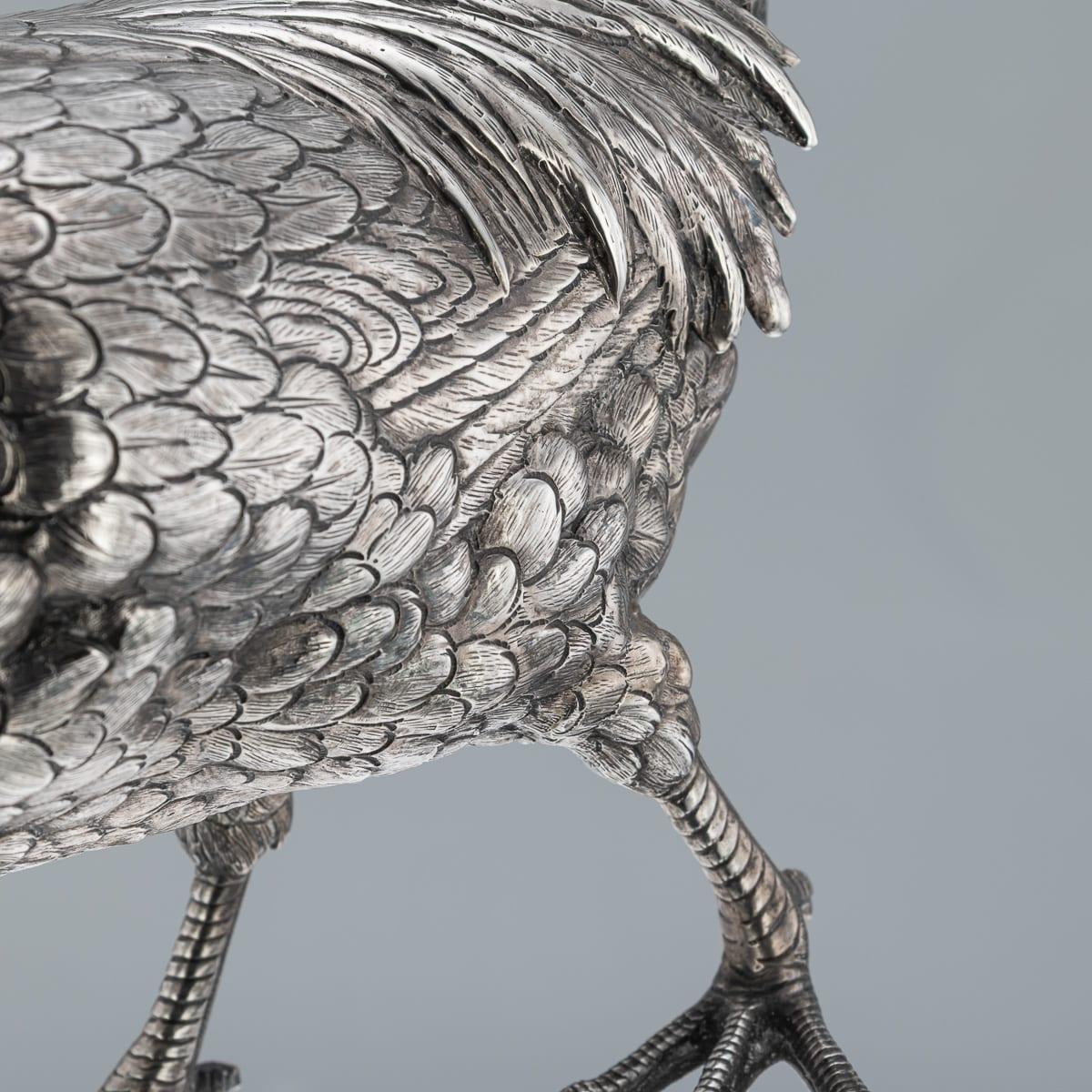 Ancienne paire de statues de faisans en argent massif allemand du 20e siècle, Hanau c.1900 en vente 10