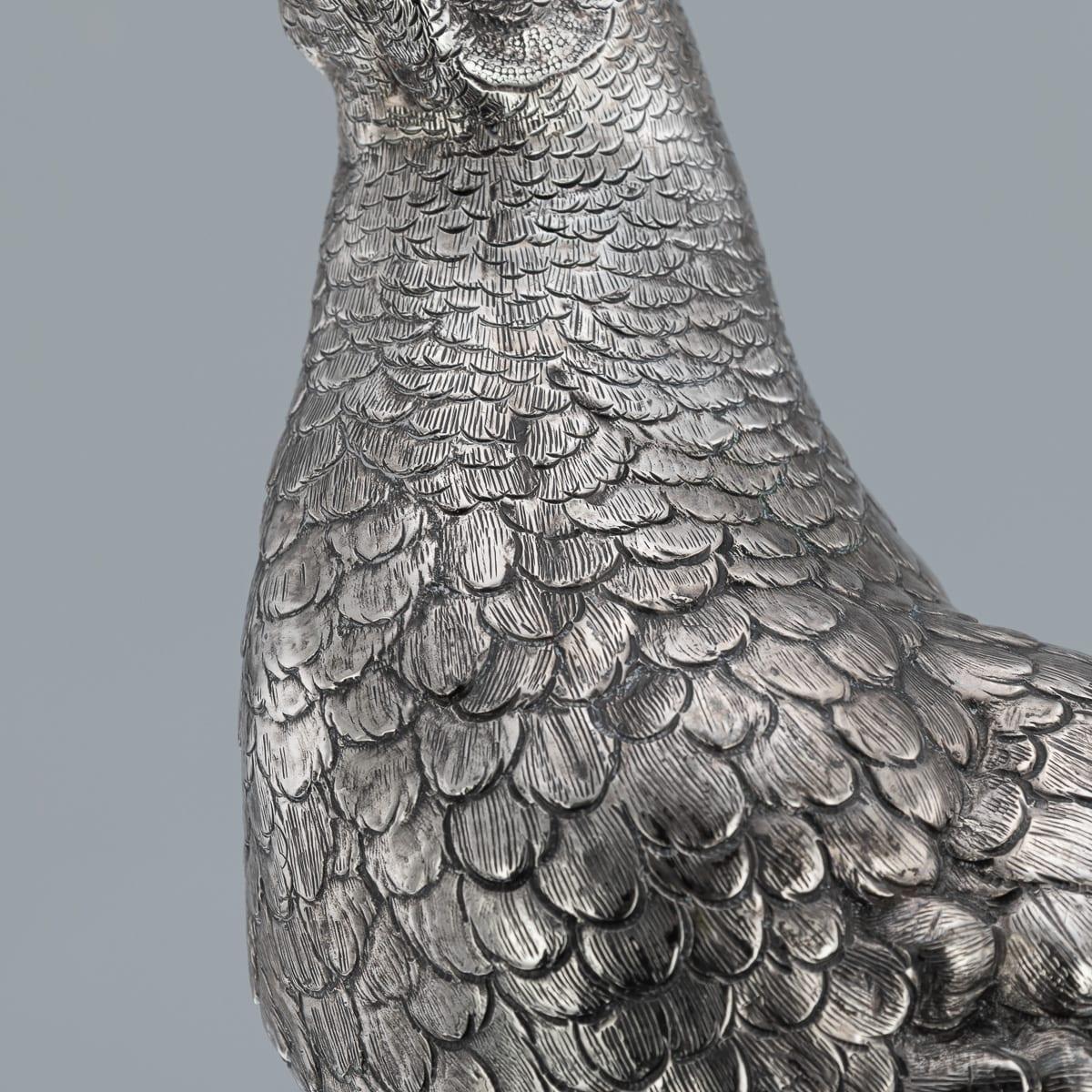 Ancienne paire de statues de faisans en argent massif allemand du 20e siècle, Hanau c.1900 en vente 12