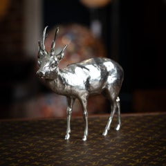 Antique 20th Century German Solid Silver Statues Of A Reindeer, Hanau c.1920