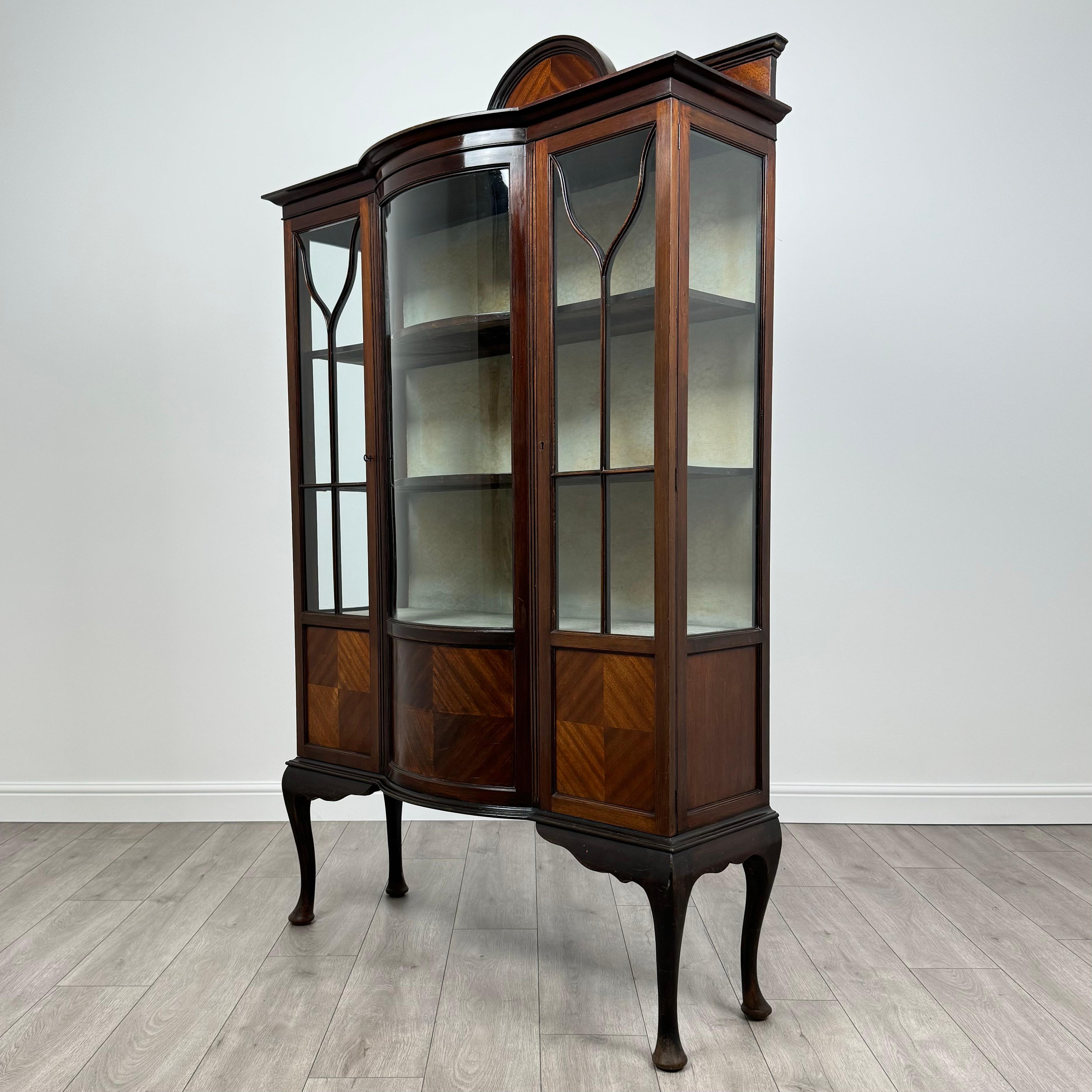 English Antique 20th Century Glazed Display Cabinet In Mahogany ( REF AF-3547 )