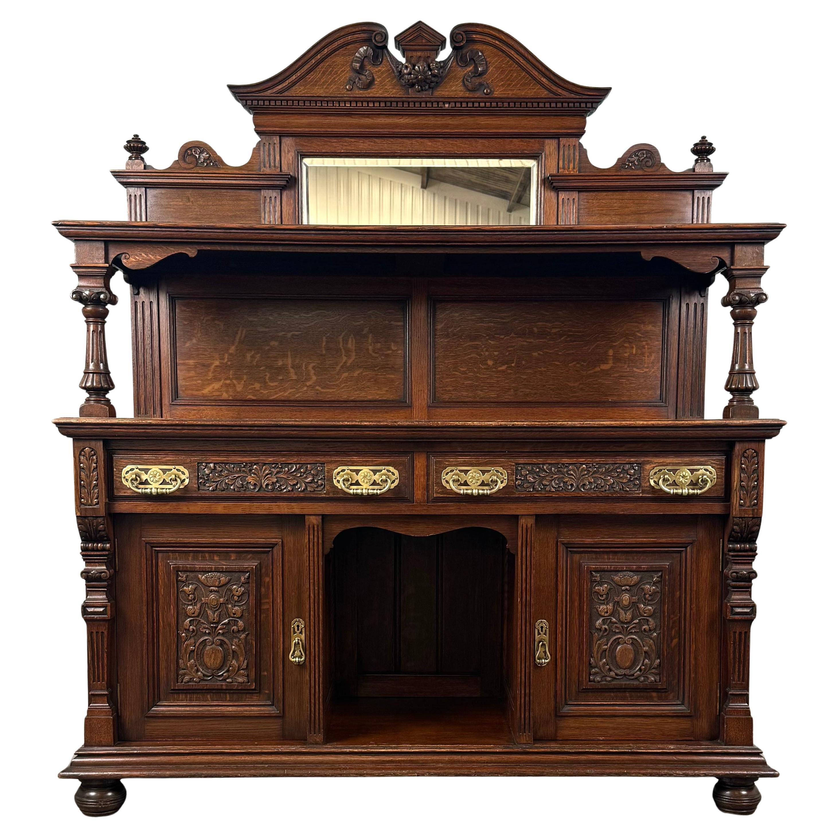 Antique 20th Century Good Quality Sideboard In Oak ( REF AF-3489 )