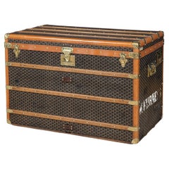 Used 20th Century Goyard Courier Trunk In Chevron Canvas, France c.1900